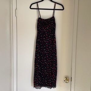 Princess Polly “Marlee” dress. Black floral mesh over black slip, midi length.